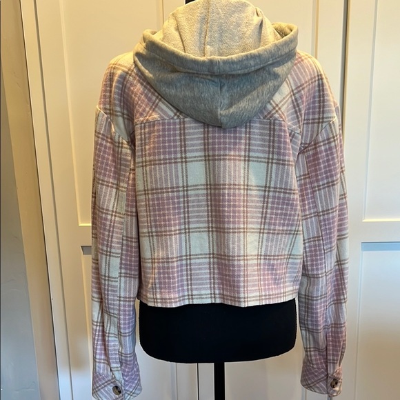 Aeropostale Hooded Pink and Cream Plaid Utility Jacket S - Picture 2 of 3